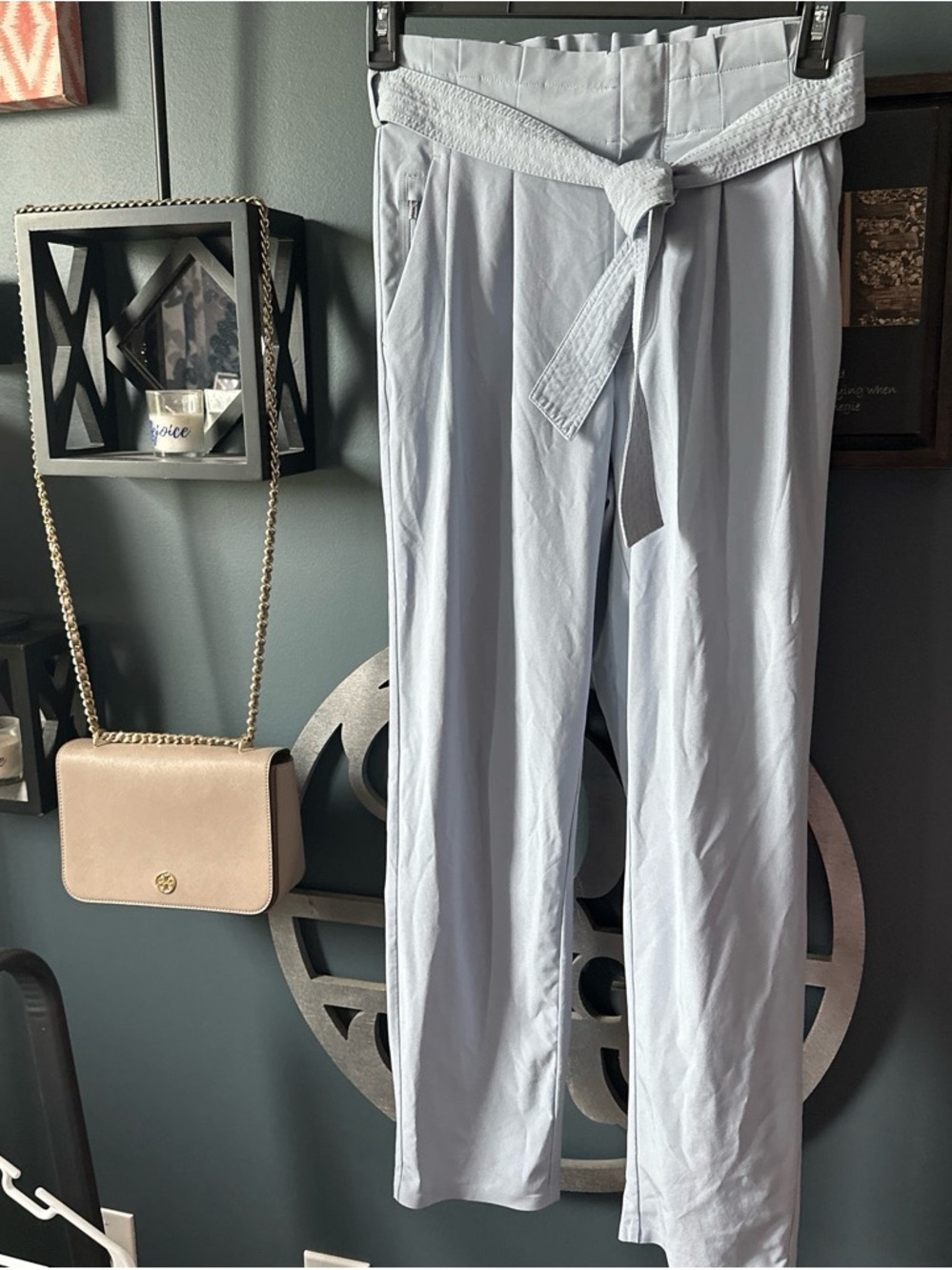 Athleta Light Gray Tie-Waist Chinos